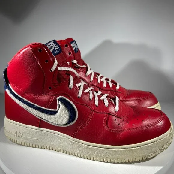 Nike Air Force 1 High Top Red Shoes Mens Size 10 Chenille Swoosh Sneakers AF1 BF - Picture 12 of 12